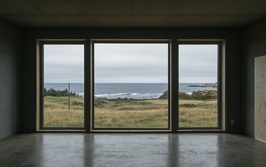 Wall Mural - Coastal minimalist interior with expansive ocean views