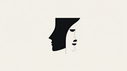 Poster - Abstract dualism with stylized face profiles in monochrome composition