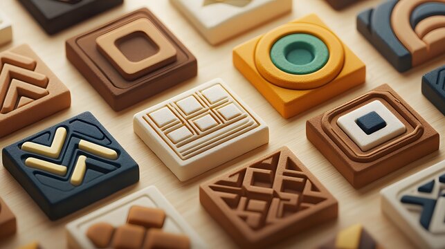 Geometric Pattern Design with 3D Shapes and Earthy Tones