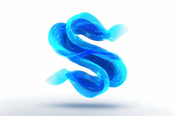 Poster - Abstract swirling blue shapes on a white background.