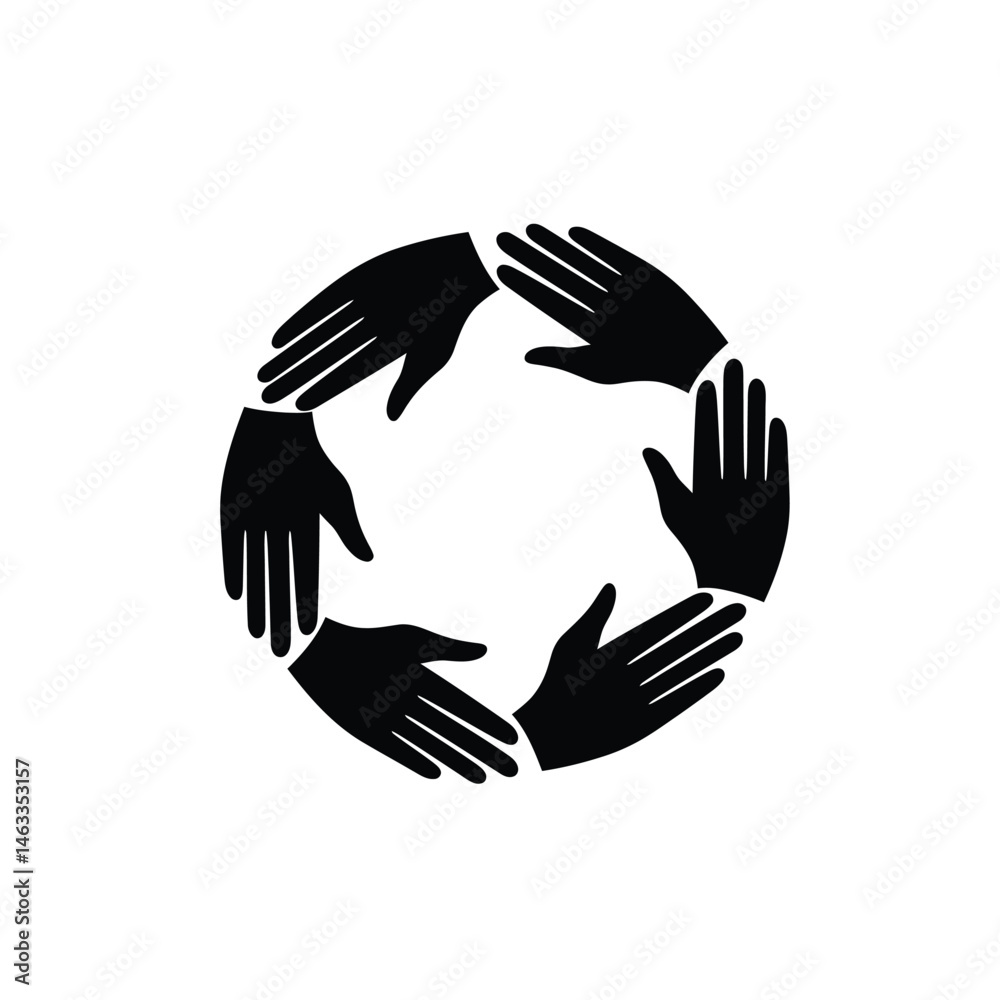 A circle of interconnected hands symbolizing unity community teamwork ...