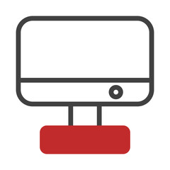 Poster - Stylized graphical representation of a computer monitor with red base design