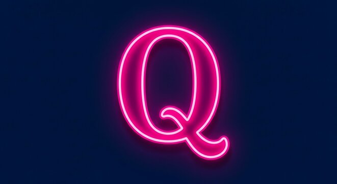 Glowing Letter Q Pink Neon Sign on Dark Background