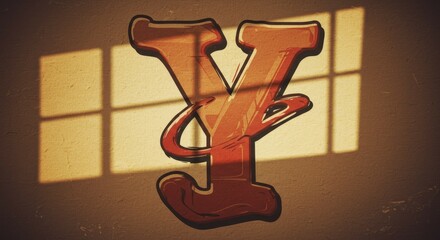 Poster - Letter Y Graffiti Art on Wall with Window Shadow Creating a Warm Light Effect