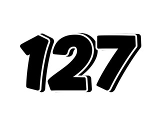 Poster - Stylized black number 127 on transparent background, with a bold, 3D appearance and shadow effects for added depth and dimension.