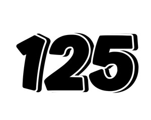 Poster - Stylized black number 125 on transparent background, with a bold, 3D appearance and shadow effects for added depth and dimension.