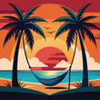 © mdanamulislamopu - Tropical palm trees silhouette against a vibrant sunset on a serene beach