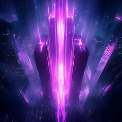 Poster - A futuristic city scene with illuminated high rise buildings