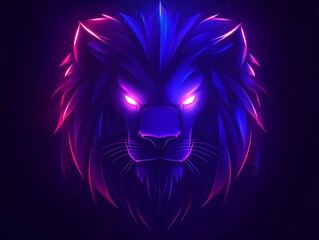 Poster - A Glowing Digital Lion Head Depicted With Radiant Neon Colors
