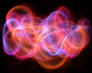 Poster - Abstract vibrant light trails weave across a black background