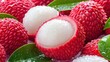 © afridwi - Luscious Lychees: A Close-Up of Fresh, Juicy Lychees with Vibrant Red Skins and Delicate White Flesh, Surrounded by Lush Green Leaves.
