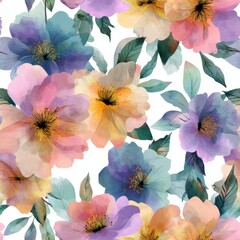 Wall Mural - Watercolor painting of purple and orange flowers.