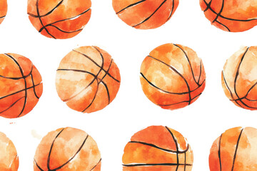 Poster - A repeating pattern of watercolor basketballs on a black backgro