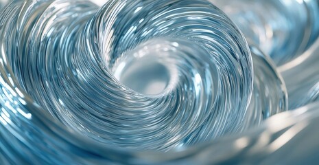 Aufkleber - 青と白の抽象的な螺旋状のデザインのデジタルレンダリング 未来的な渦巻きの背景に幾何学的なイルミネーション効果