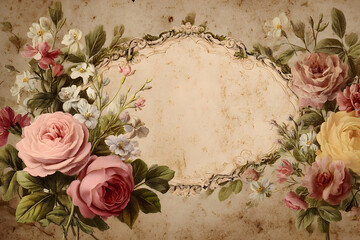 Poster - Ornate floral design on aged paper.