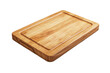 © all is well - A close up view of a rectangular wooden cutting board with a groove around the edge on black background