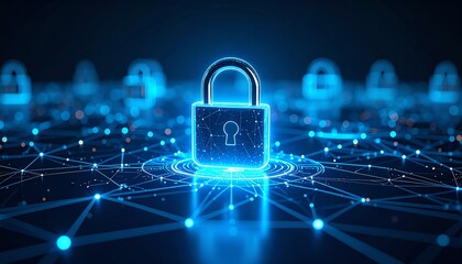 Poster - a glowing digital padlock surrounded by a network of interconnected nodes, symbolizing cybersecurity
