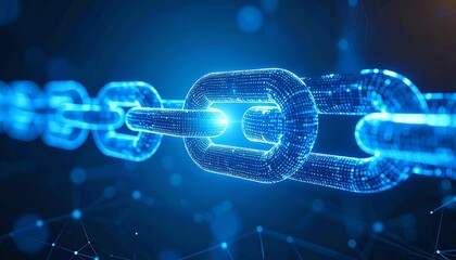 Poster - a glowing digital chain link representing blockchain technology and connectivity in a futuristic set