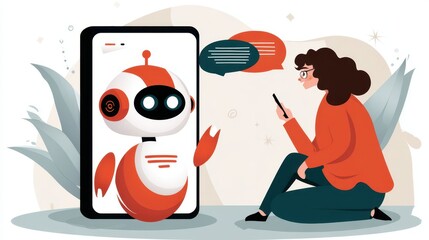 Poster - A digital robot interacts with a person via smartphone.