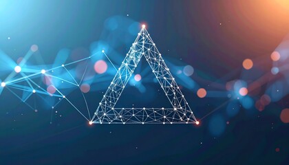 Poster - A geometric triangle composed of interconnected lines and nodes, set against a vibrant blue and orange background, suggesting technology and innovation