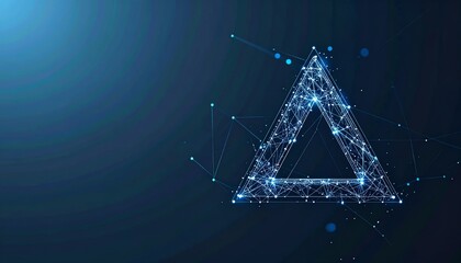 Poster - A glowing triangle made of interconnected lines and dots, set against a dark background, symbolizing technology and digital innovation