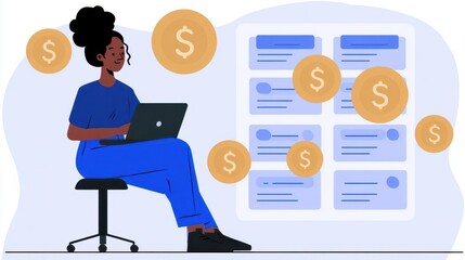 Poster - A focused woman working on financial planning.