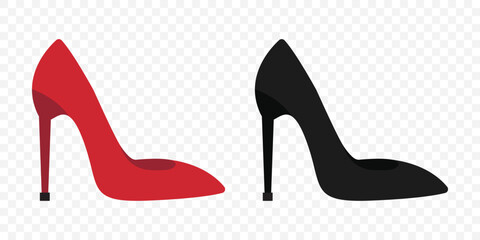 Poster - Set of high heels icon, silhouette, outline, vector, illustration, isolated on a Transparent Background. EPS 10.