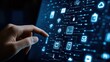 © afridwi - Interactive digital interface hand touching glowing network icons and circuitry