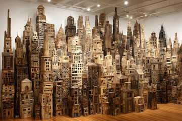 Poster - A large-scale urban structure composed of many small, stacked buildings.