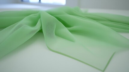 Poster - Abstract close-up of draped, flowing, semi-sheer, light green fabric