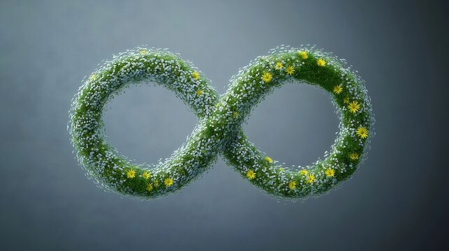 緑と白の花の無限記号 暗い背景に対する詳細なテクスチャとパターンが特徴