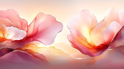 Poster - Abstract Pink and Orange Floral Design with Delicate Watercolor Textures