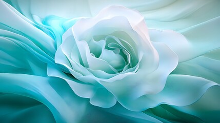 Poster - Dreamy Turquoise Rose Blossom with Flowing Fabric Inspired Background Art