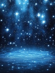 Fototapete - Dreamy starry night background with glowing stars and blue nebula in vast space cosmic landscape with magical ground