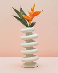 Aufkleber - Heliconia flower arrangement in modern vase on pink background studio shot minimalist floral design
