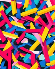 Aufkleber - Abstract Geometric Composition of Colorful Rectangles and Triangles Overhead Shot Studio Shot