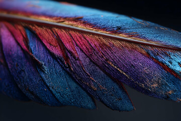 Poster - Close-up view of a colorful bird feather's intricate texture.