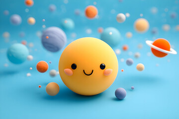 Poster - Cheerful digital sphere amidst colorful space objects.