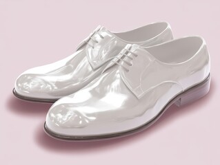 Poster - Elegant White Leather Dress Shoes Pair Close Up Studio Shot on Pink Background Fashion Footwear Formal Wear Classic Style