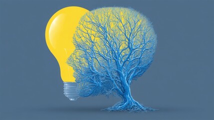 Poster - Symbolic representation of a tree as a psychological yield icon concept for profit driven by mental growth strategies