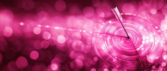 Poster - Arrow hits target in pink abstract bokeh background business goal achievement concept success strategy focus precision marketing