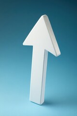 Poster - White arrow pointing upward on blue background studio shot direction sign symbol guidance success concept