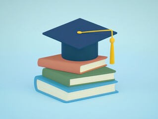 Aufkleber - Graduation cap on books still life studio shot of education concept for school college university success achievement