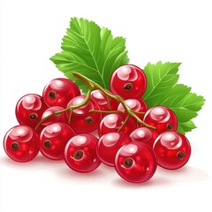 Aufkleber - Glossy redcurrants on white background close up still life illustration vibrant colors fresh fruit ingredient food