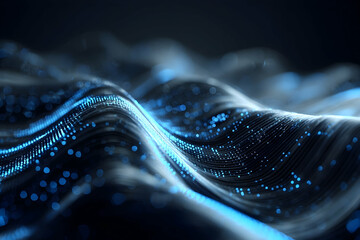 Poster - Abstract digital wave pattern with glowing blue lines.
