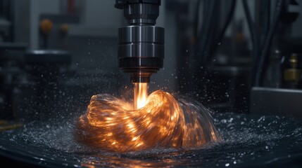 Aufkleber - Metal Milling Machine Cutting Metal with Coolant Stream Close Up Industrial Precision Manufacturing Process
