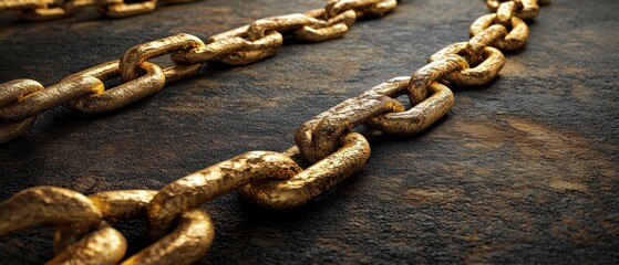 Aufkleber - Golden Chain Links on Dark Textured Surface Close Up Perspective Showing Strength and Connection Concept for Security and Luxury