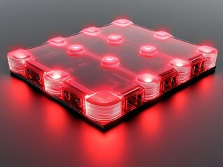 Fototapete - Red Glowing Circuit Board Close-Up, High-Tech Innovation, Futuristic Electronic Component, Studio Shot, Artificial Intelligence Concept