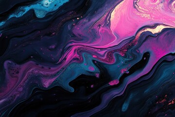 Aufkleber - Abstract fluid art painting with vibrant pink and blue colors swirling together creating a mesmerizing and dynamic texture top view