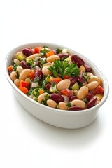 Poster - Three Bean Salad in White Bowl Overhead Studio Shot Healthy Vegetarian Food with Parsley Garnish